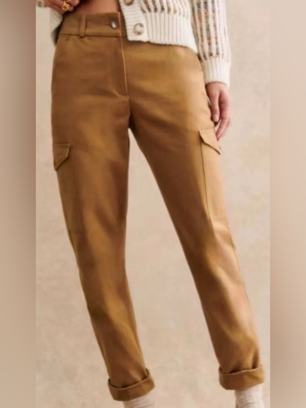 Sézane Benicio Trousers - Caramel Tan Organic Cotton Cargo Pants size 36 US 4